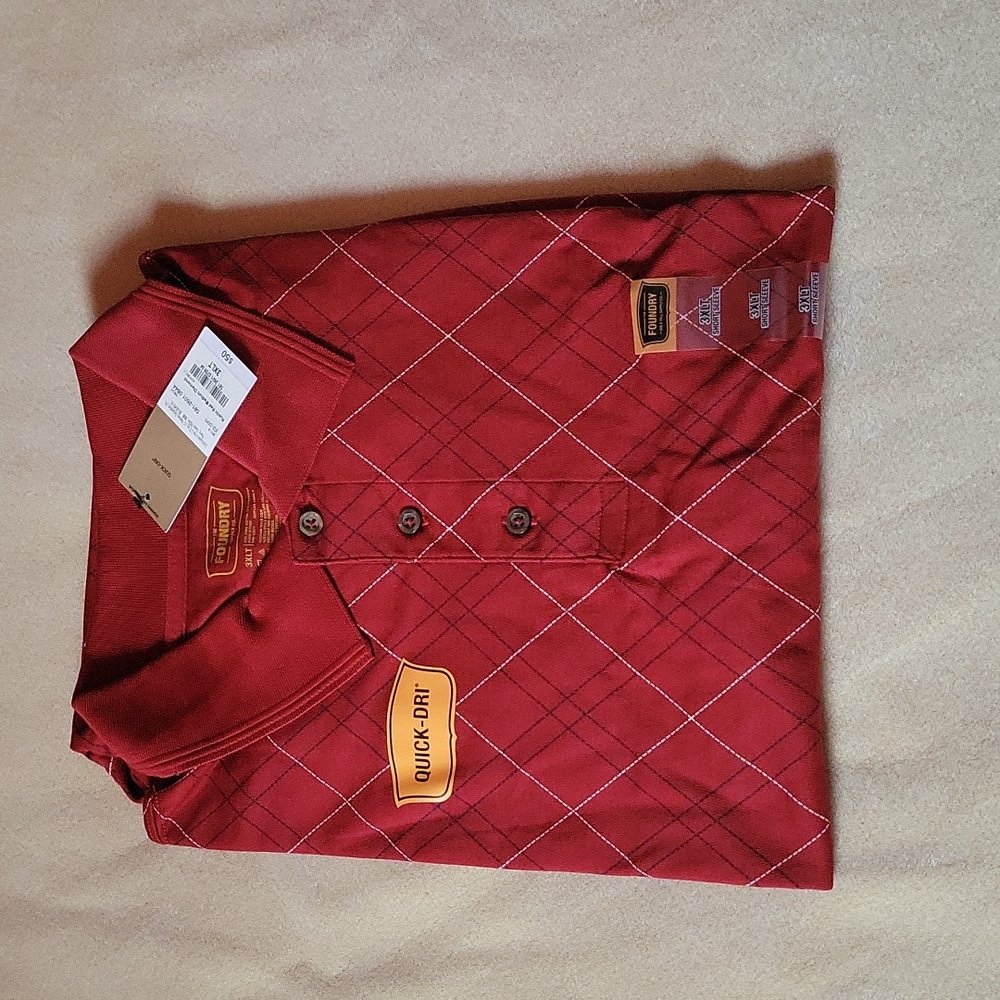 The Foundry Quick-Dri 3XLT Rustic Red Med. Diamond short sleeve casual shirt NWT